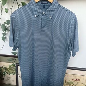 Peter Millar Blue Striped Polo w/ Button Collar